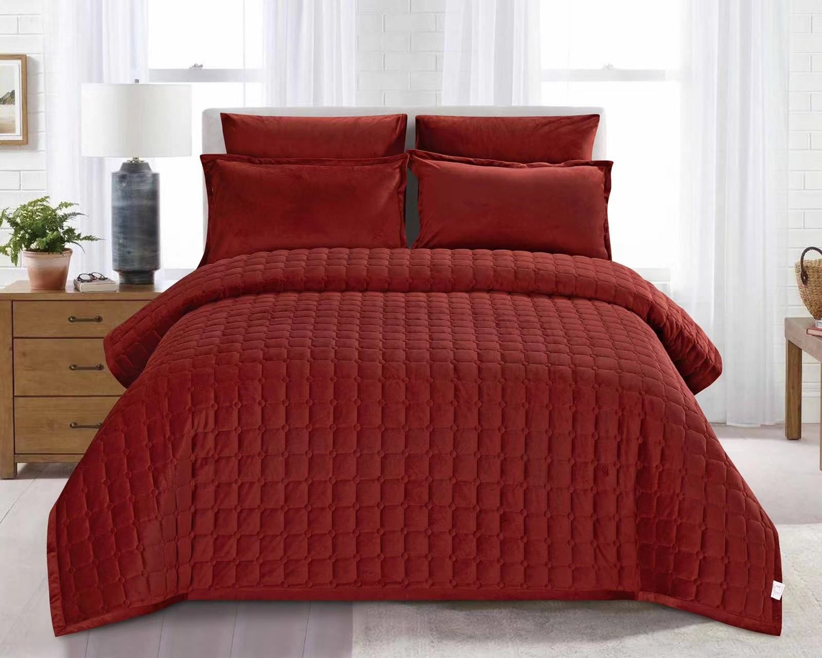 لحاف سرير مربعات لون احمر