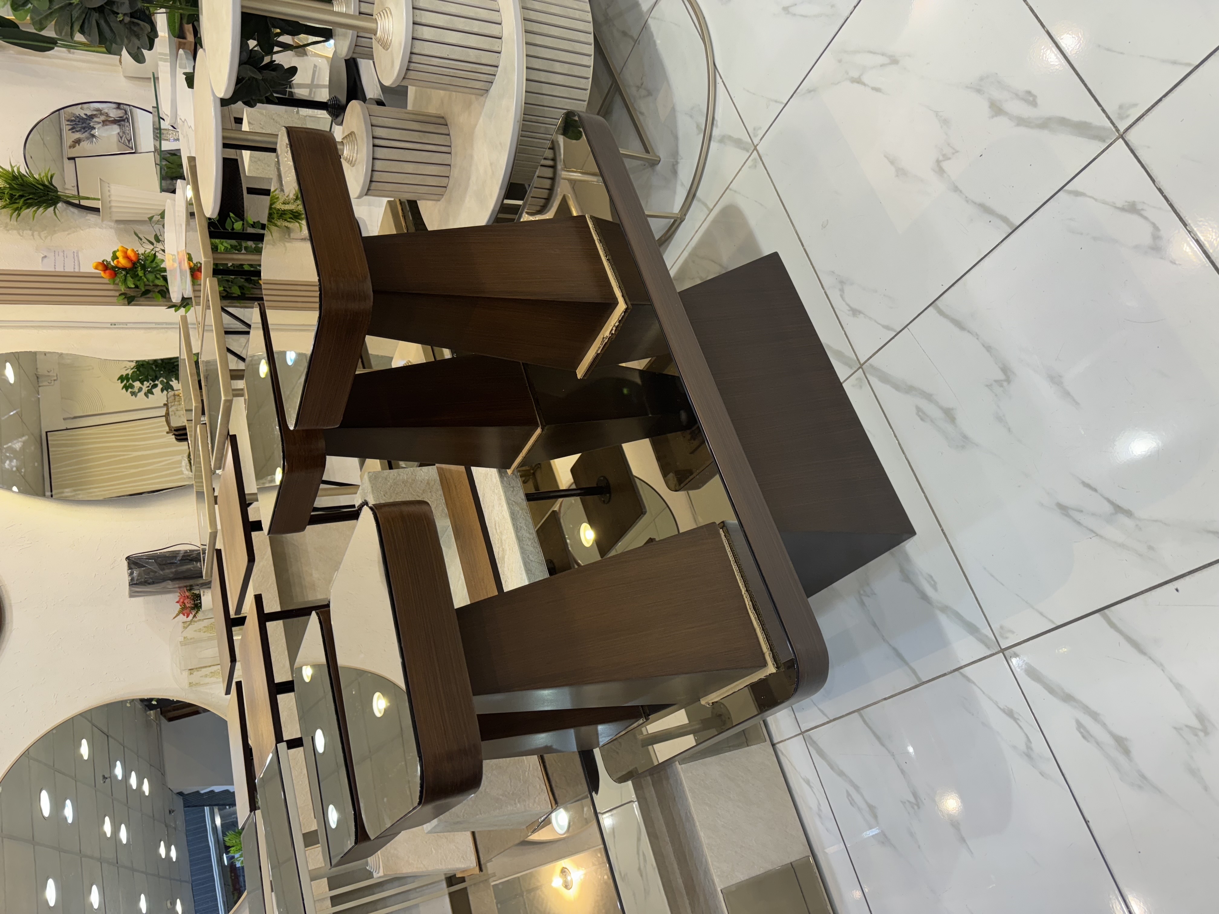 طاولات خشب سطح مرايا عسلي ٥ قطع